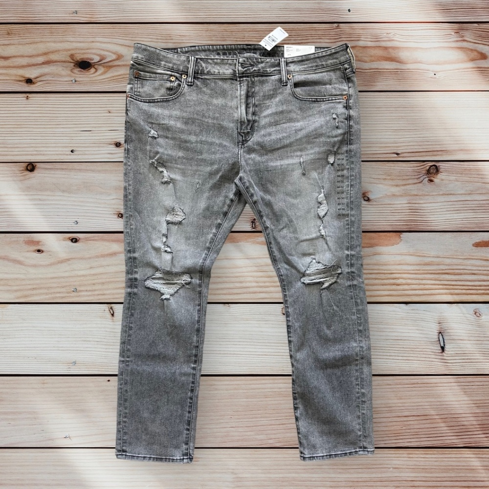 Men's American Eagle Skinny Fit Gray Wash Distressed Jeans